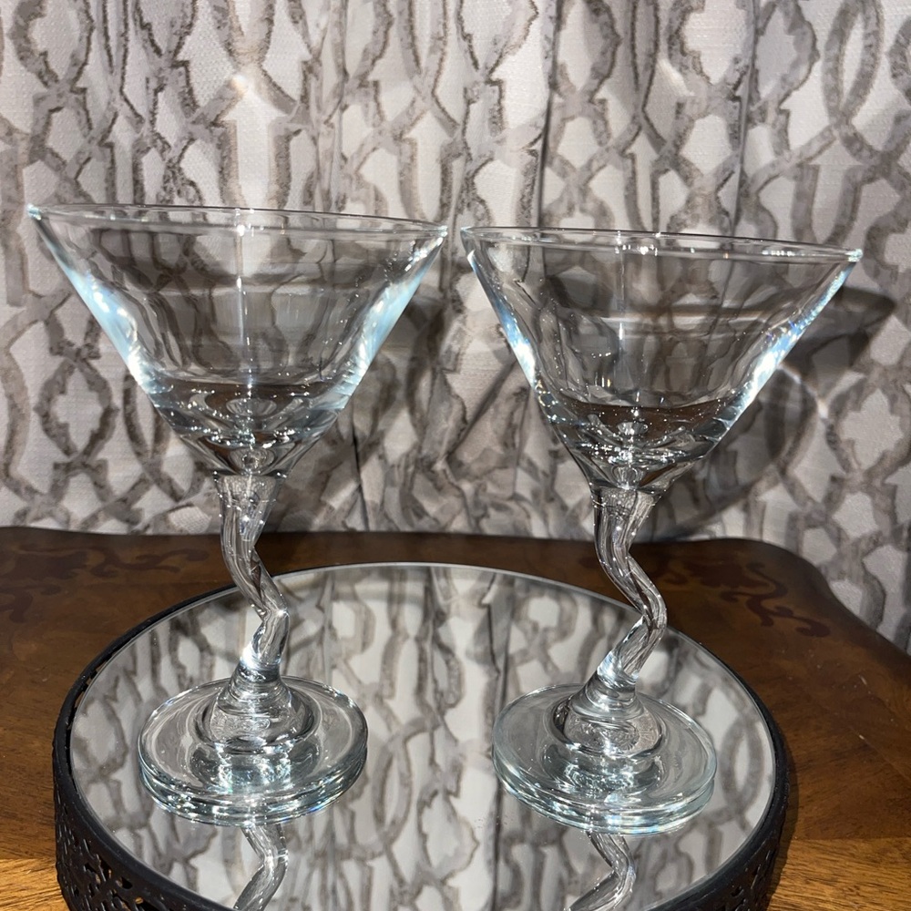 Clear Twisted Stem Martini Glasses - Set of 2